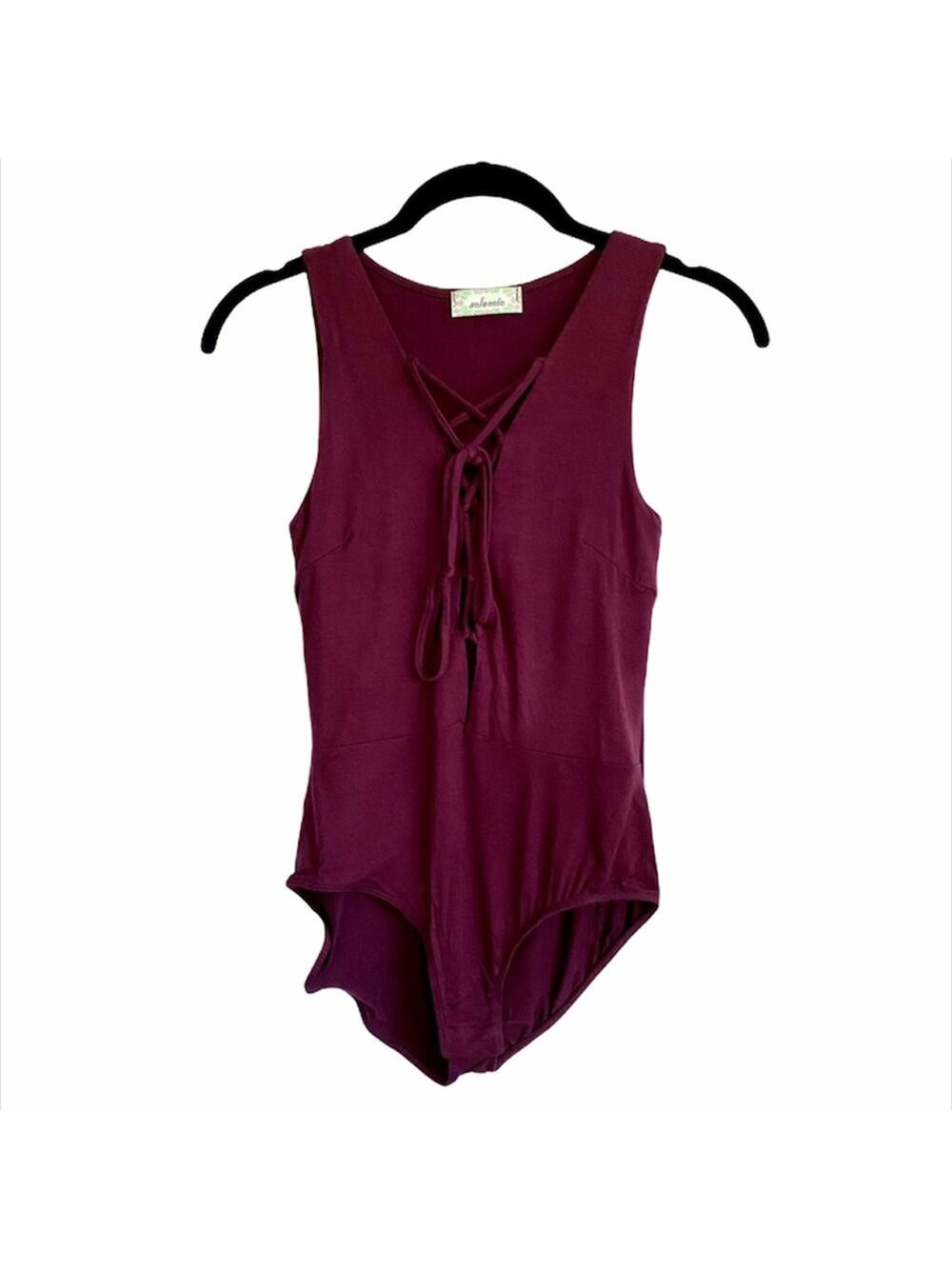 Solemio Maroon Lace Up Snap Bottom Bodysuit Size Small